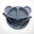 thumbnail image 3 of Ensemble de 3 Pcs Assiette Alimentaire Compartimentée en Paille de Blé en Forme d'Ours Plateau de Repas avec Cuillère et Fourchette Bol d'Alimentation pour Enfants (Bleu), 3 of 9