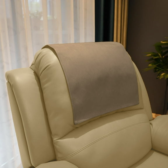 AmazeCov Headrest Cover for Furniture Slipcovers,Faux Leather Headrest Protector for Recline Chair Vinyl Head Protector Cover for Sofa ,Theater Seat Cover for Home & Office 17x27 Inches, Taupe