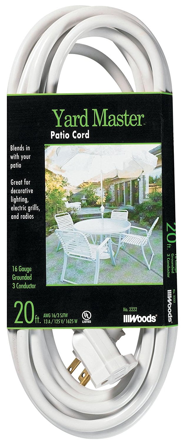 992222 20Foot Outdoor Garden Extension Cord, White, Contains 20feet