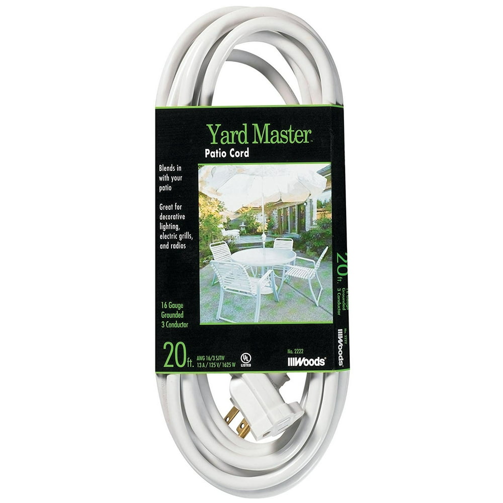 992222 20Foot Outdoor Garden Extension Cord, White, Contains 20feet of 16/3gauge cord, white