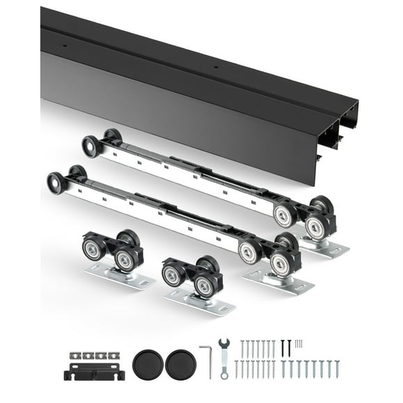 VEVOR Bypass Door Hardware 8ft Bypass Closet Door Track Kit for 2 Door System Black