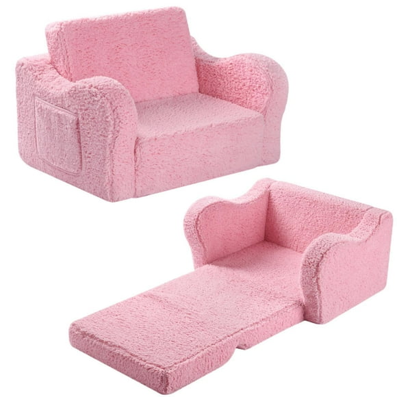 Sillas para niños MOMCAYWEX, sofá sherpa suave 2 en 1 para niños pequeños, rosa