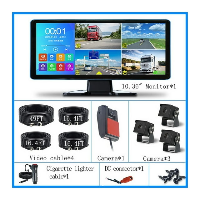 10.36 " Touch 4 Channels Split Screen Car MP4 Recorder Monitor With AHD Backup Camera DVR For Truck Bus Pickup Trailer ,Clear Images