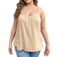 thumbnail image 2 of Plus Size Women V Neck Spaghetti Strap Tops Trendy Ruched Casual Tops Comfortable Soft Loose Fit Summer Tees with Built-in Bra Complexion XL, 2 of 6