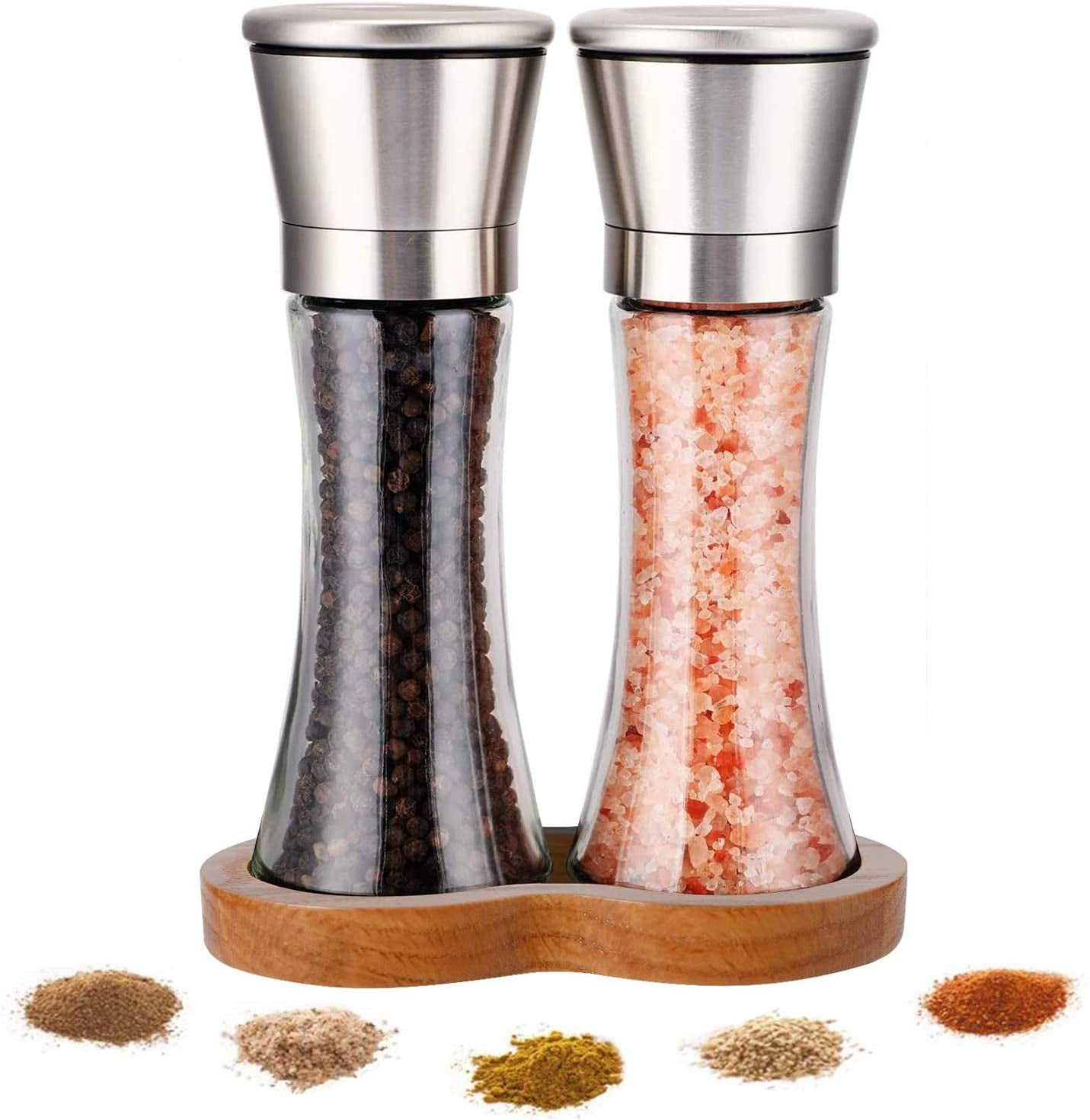 2 Pcs 16.9 FLOZ 500ML Salt and Pepper Grinder Set Super Large Glass Adjustable 