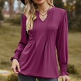 thumbnail image 6 of Scyoekwg Womens Dressy Blouses V-Neck Pleated Tunic Shirts Loose Fall Trendy Solid Color Long Sleeve T Shirts Lightweight Dressy Casual Blouses Pullover (Wine,XL), 6 of 6
