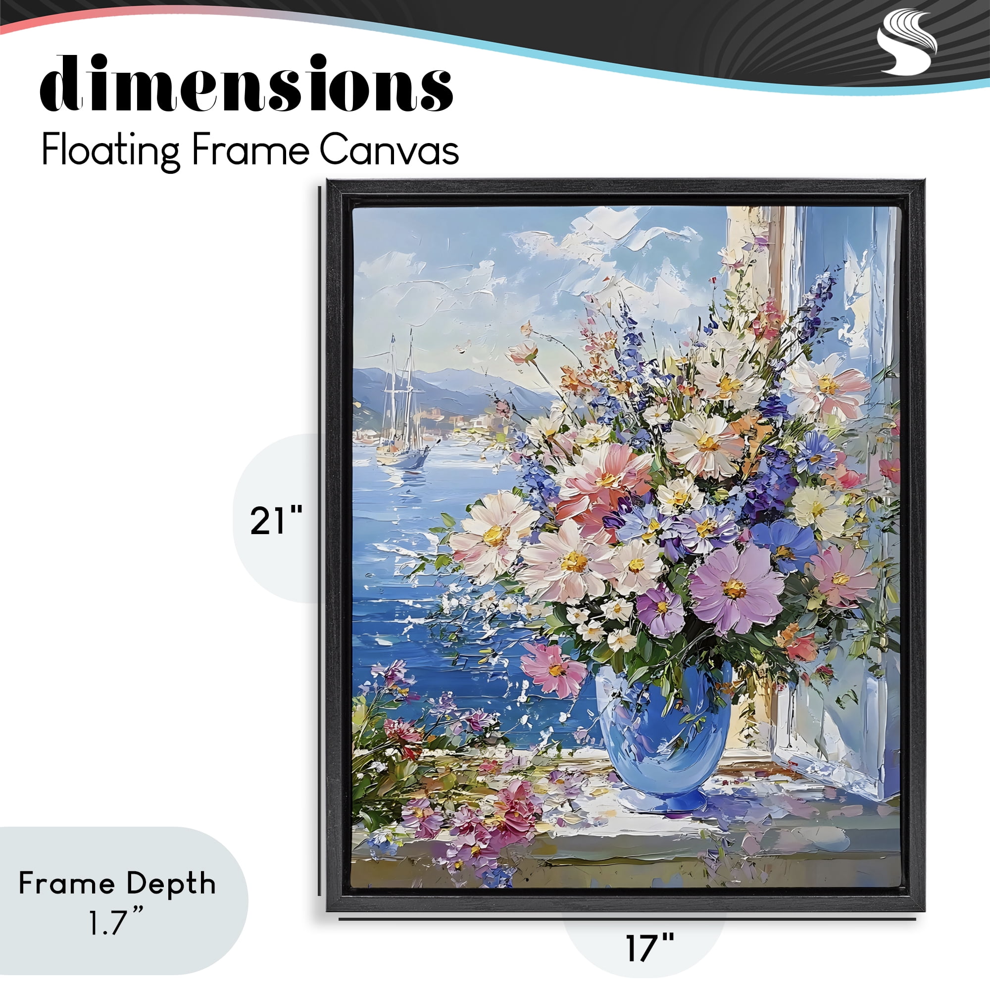 Stupell Industries Beautiful Bouquet on Ledge Black Framed Floater Canvas Wall Art, design by Creative Studio