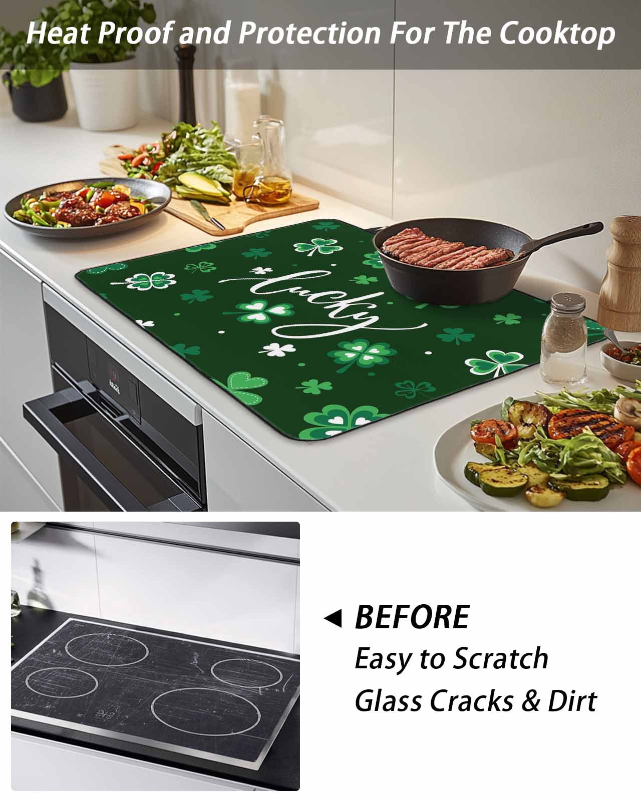 Stove Top Covers for Electric Stove, Lucky Ireland, Glass Stovetop Cover Protector, St. Patrick's Day Spring Shamrock Green Induction Cooktop Protector Oven Mat for Kitchen Countertop 24"x21"