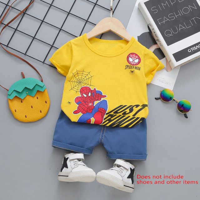 Spiderman Iron Man Baby Boys Ropa Traje de manga corta Camisetas Pantalones cortos Pantalones Superhéroe Capitán América Verano Ropa para niños Sets120 (4T) Gao Jinjia LED