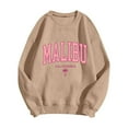thumbnail image 6 of Women Sweatshirt Malibu Letter Print Fall Crewneck Sweatshirt Relaxed Fit Basic Top Essential Casual Outfit Hoodie Women Khaki XL, 6 of 6