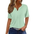 thumbnail image 2 of VBTAPA Womens Eyelet Top Short Sleeve V Neck Button T-shirt Summer Casual Henley Shirts Lightweight Going Out Blouse Lightning Sales Today Mint Green XL, 2 of 5