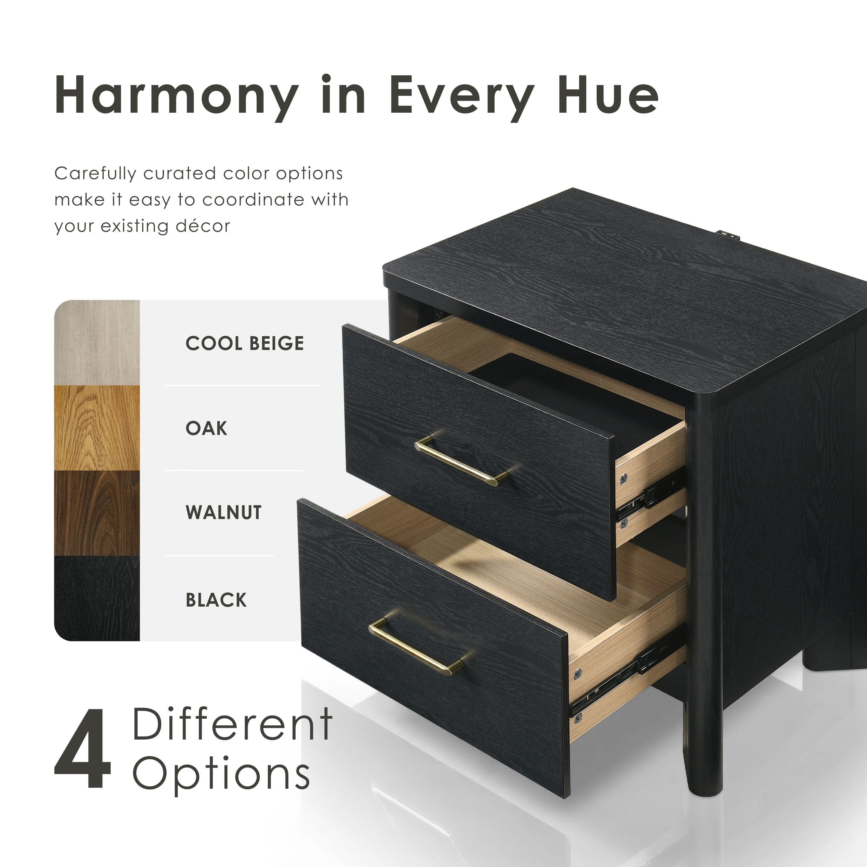 Furniture of America Gracie Modern Wood 2-Drawer Nightstand with USB Ports, Black