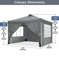 thumbnail image 4 of COBIZI 10x10 Pop Up Canopy Tent with 4 Sidewalls, Waterproof Instant Canopy UPF 50+ with Air Vent, Ez Setup Outdoor Gazebo with Sandbags, Stakes & Ropes for Party, Camping, Backyard, Beach, Gray, 4 of 9