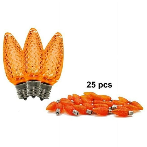 C9 Dimmable Faceted LED Retrofit Bulbs, Orange - Pack of 25