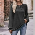 thumbnail image 2 of WREESH Womens Fashion Tunic Tops Solid Color Round Neck Long Sleeve Loose T-Shirt Pullover Dark Gray, 2 of 5