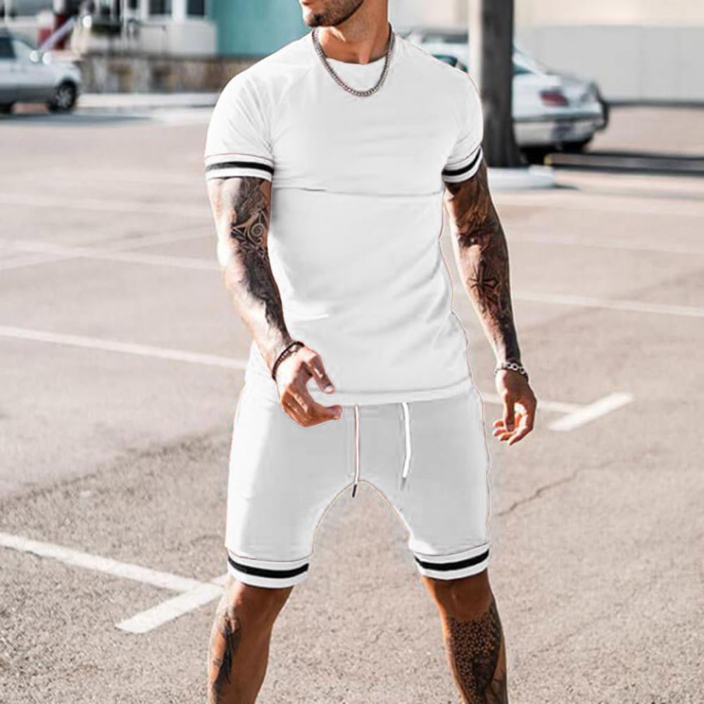 White Track Suits For Men Set Summer Patchwork 2Piece Men’S Shirts ...