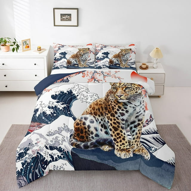 YST Safari Cheetah Leopard Comforter Set, Queen, Jungle Animal Theme