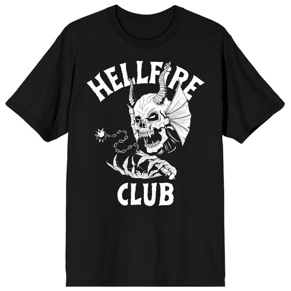 Stranger Things Hellfire Club White Demon Skull Adult Black Crew Neck Short Sleeve T-shirt-Small