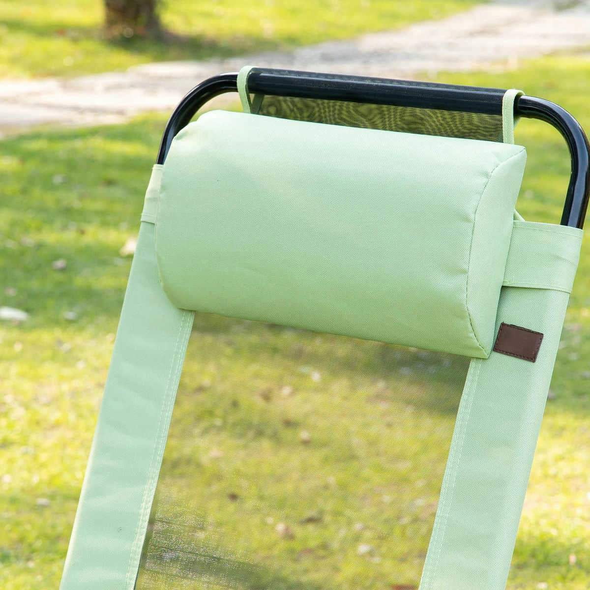 Spaco 2-Pack Folding Patio Chairs, Adjustable Sling-Back Deck Seats, Removable Headrest Camping Chairs for Garden, Backyard, Lawn, Green