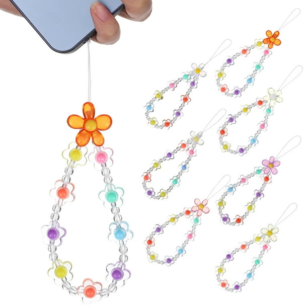 7 piezas de dijes para teléfono con cuentas de flores, cadenas para teléfono, dijes para funda de teléfono para mujeres y niñas