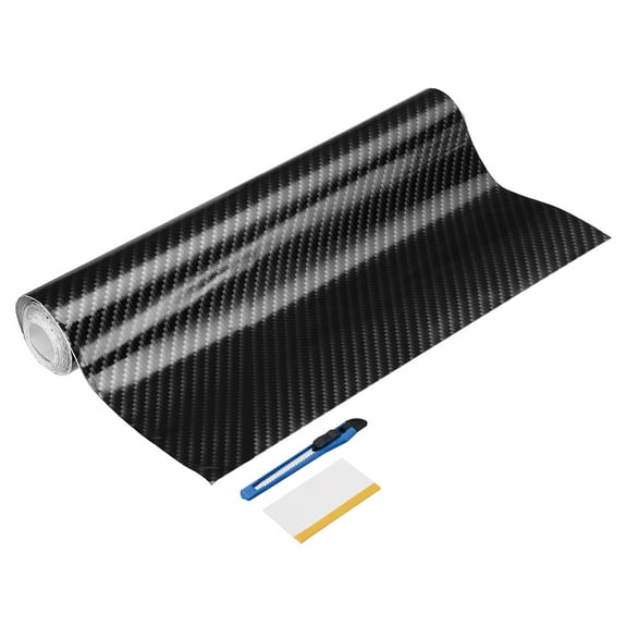 1 Set Carbon Fiber Vinyl Wrap 11.81" x 13ft Self-Adhesive Car Sticker Waterproof Wrap Roll for DIY Decor Automotive Exterior Interior Protection with Scraper Tool, Silver Black