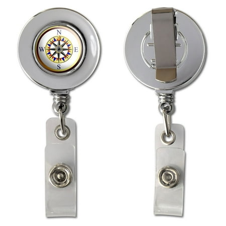 East West Organizer - North South East West Compass Retractable Reel Chrome Badge ID Card Holder