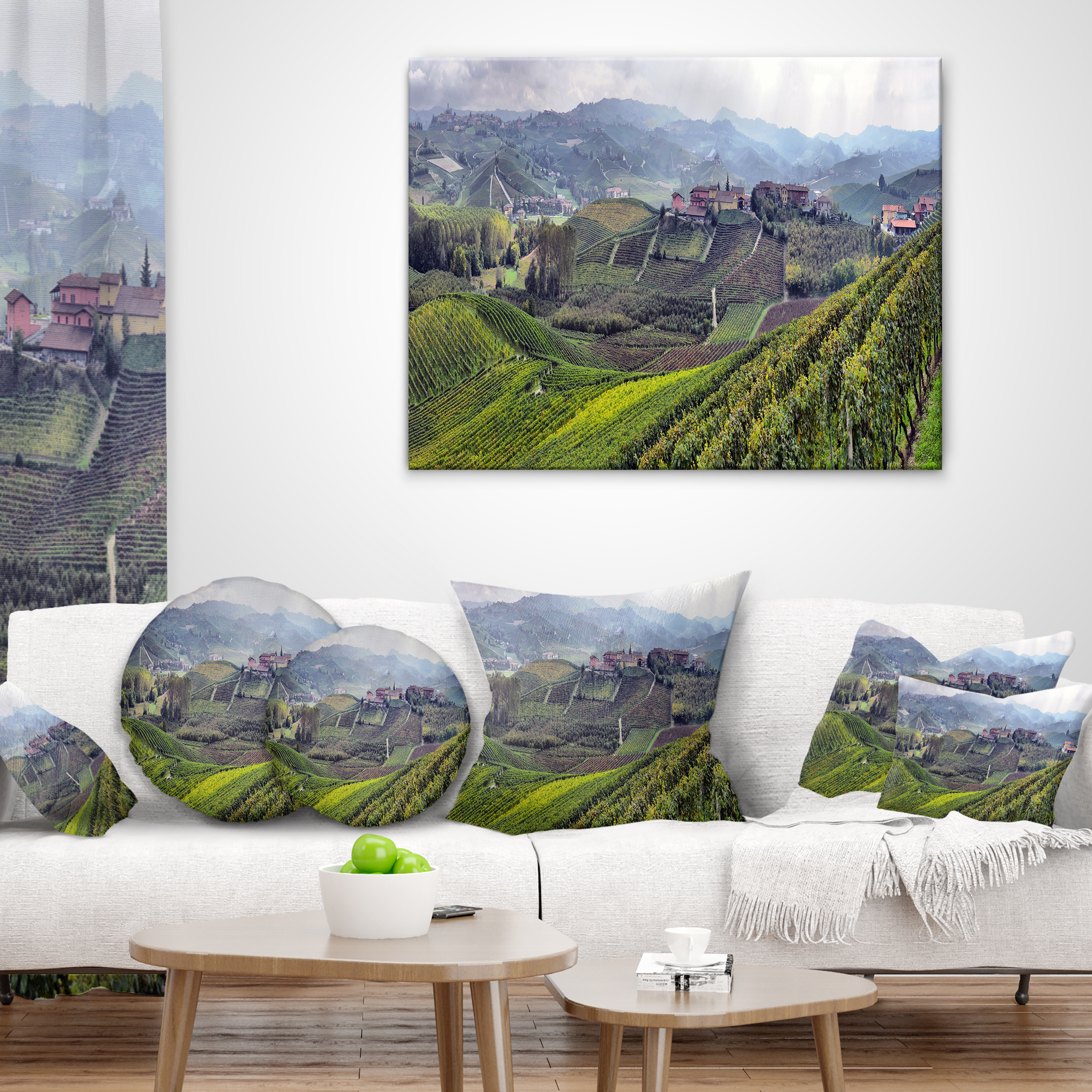 Designart Vineyards in Italy Panoramic - Photography Throw Pillow - 12x20
