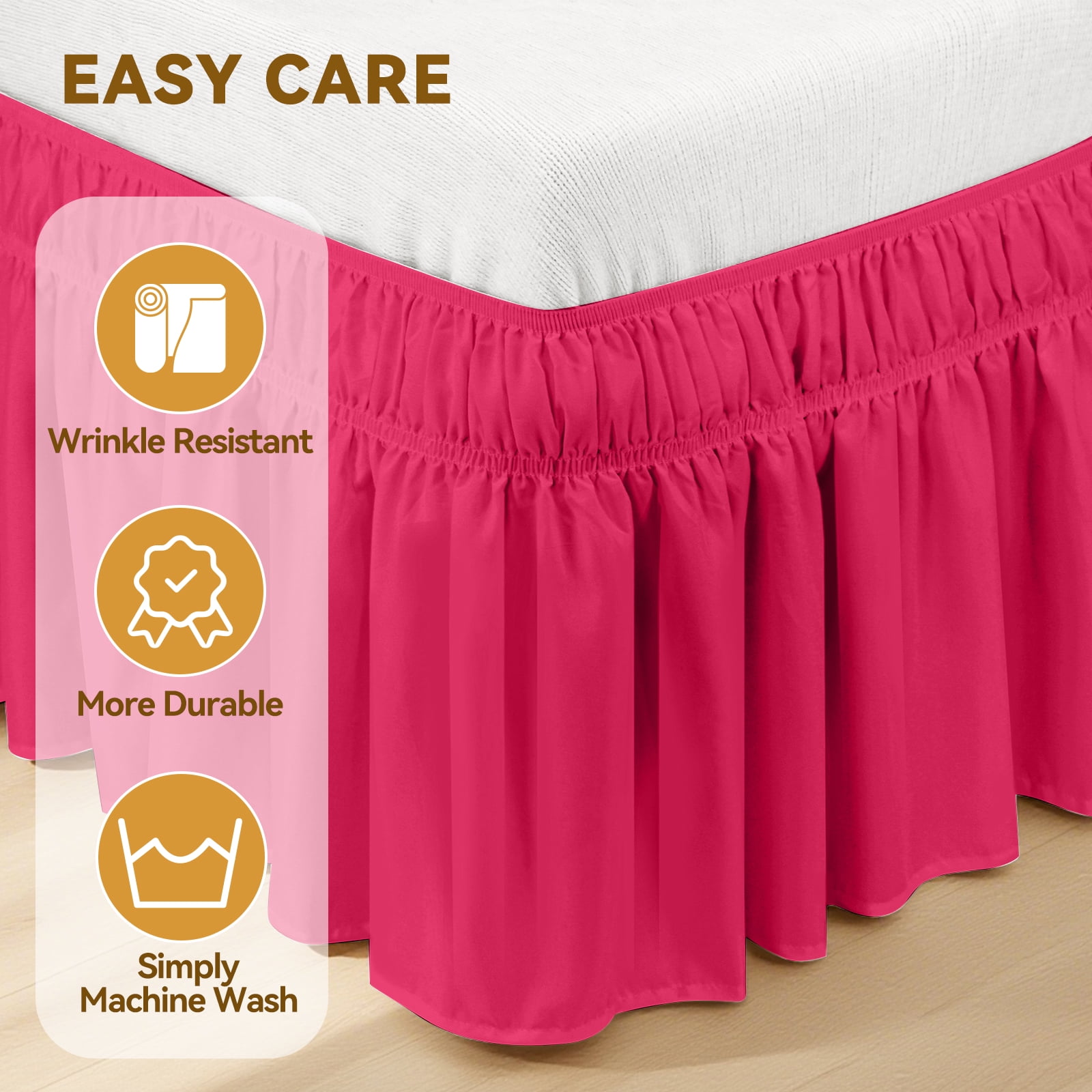 King Bed Skirt, 18 inch Tailored Drop with Elastic Belt, Easy Install, Rose Red