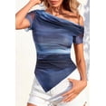 thumbnail image 4 of PRETTYGARDEN Womens Summer Off The Shoulder Tops Spring Short Sleeve Mesh Tie Dye Shirt Ruched Asymmetrical Y2k Clothes, 4 of 9
