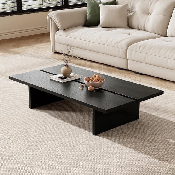 47.2" Modern Coffee Table for Living Room, Black Coffee Table Wood Living Room Table Rectangular Center Table Tea Table for Home Office