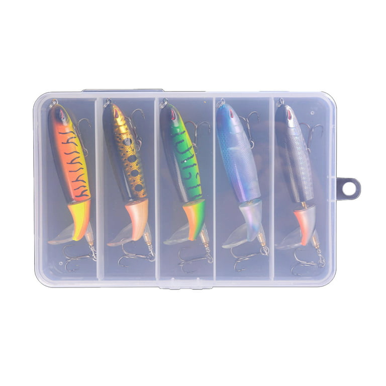 5Pcs Fishing Lures for Bass,Multi-Color Fake Fish Bait 3D eyes Fishing Lure  Replacement Tool Kit Accessory - with Plastic Box - easy to Carry