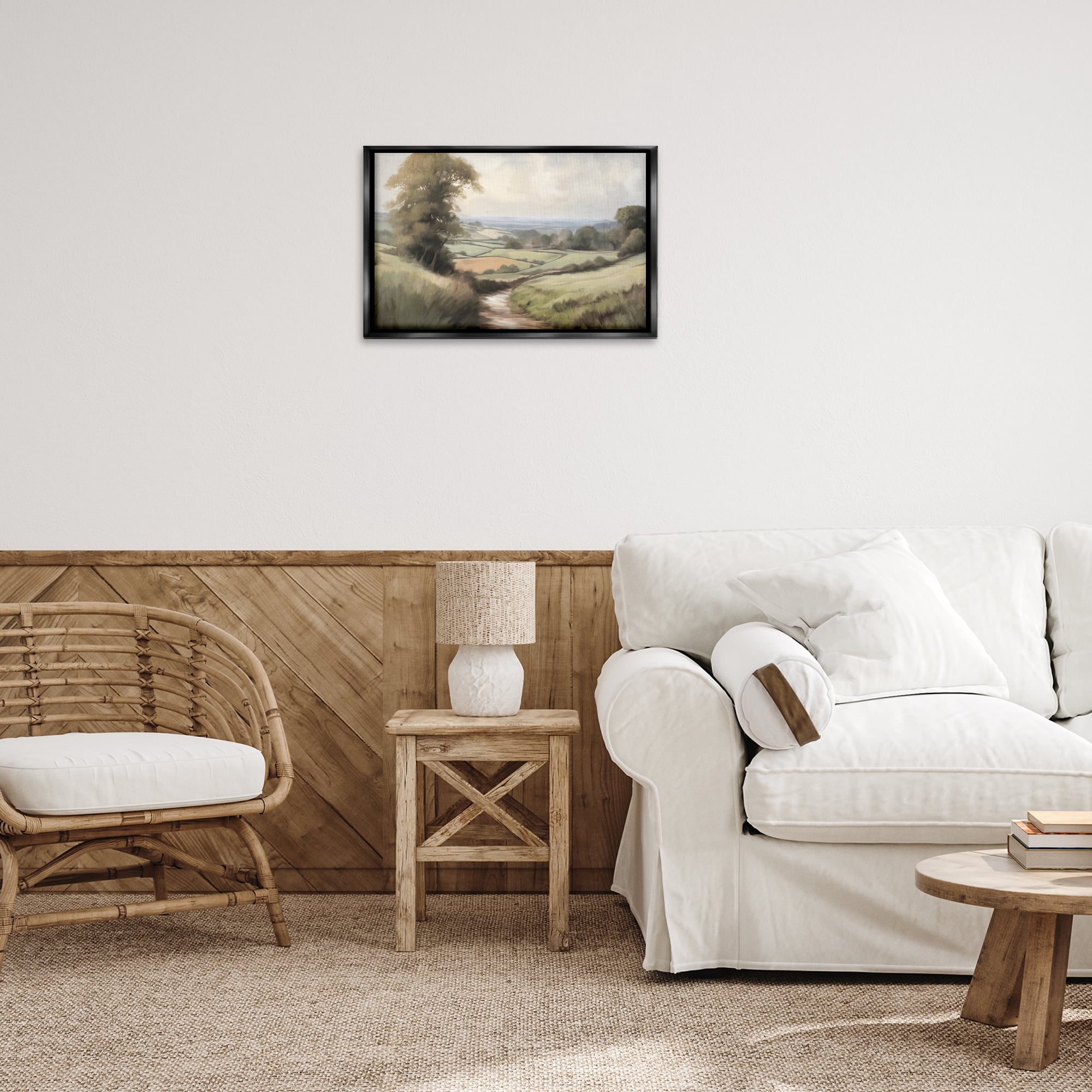 Stupell Industries Country Walk Path Landscape & Nature Painting Black Floater Framed Canvas Art Print Wall Art, 25 x 17