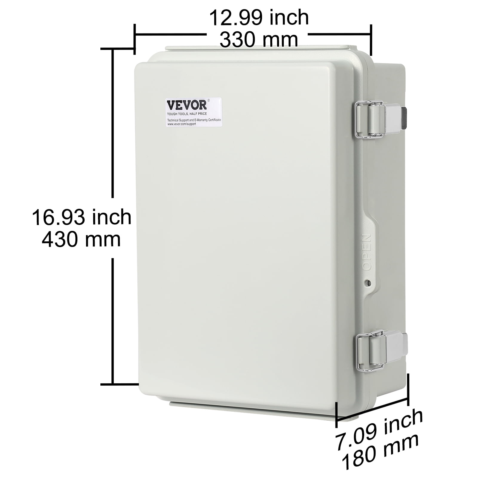 VEVOR Outdoor Electrical Junction Box, 16.93 x 12.99 x 7.09 in, ABS Plastic Electrical Enclosure Box with Hinged Cover Stainless Steel Latch, IP67 Dustproof Waterproof