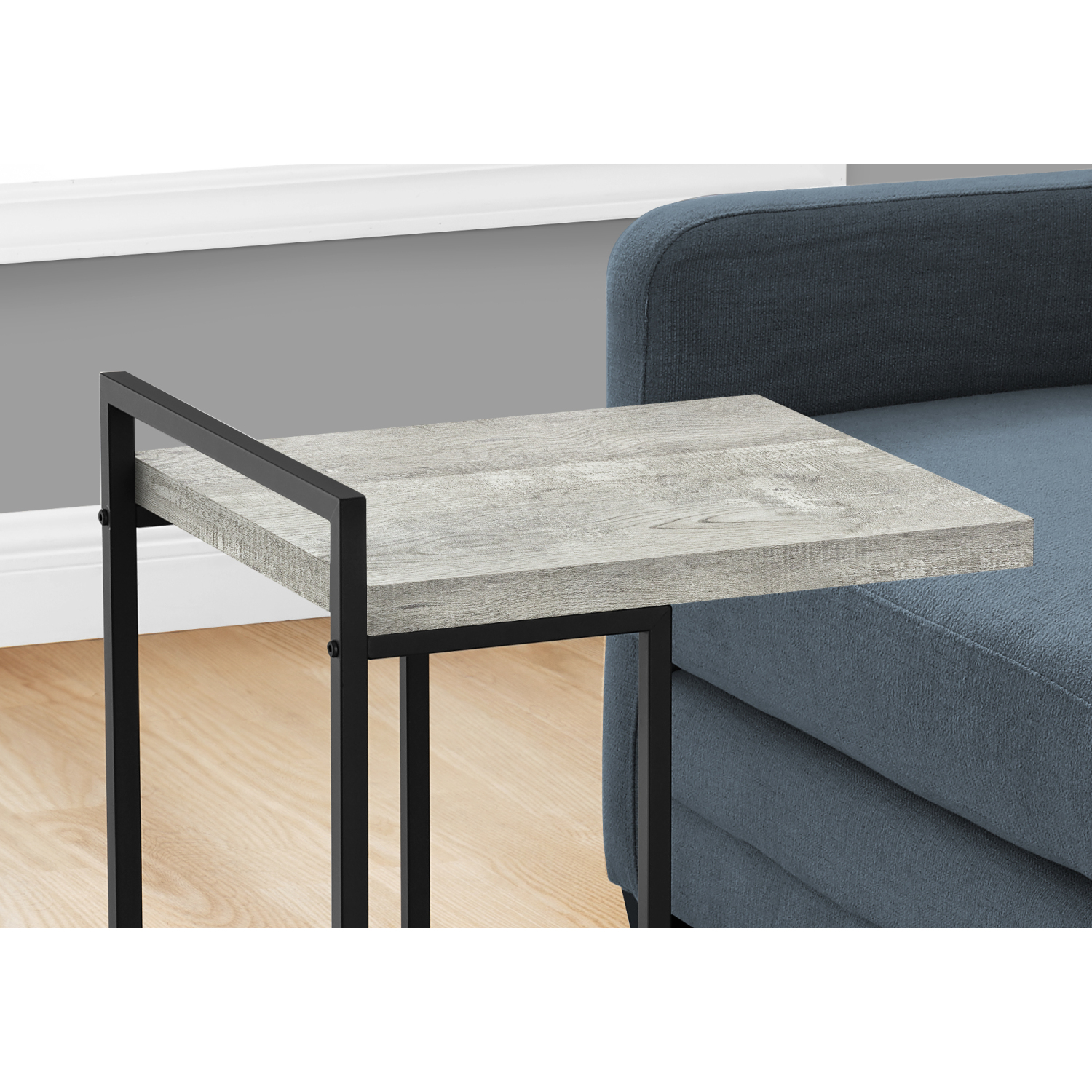C-Shaped Accent Table for Living Room & Bedroom Small End Table with Reclaimed Wood Look Top