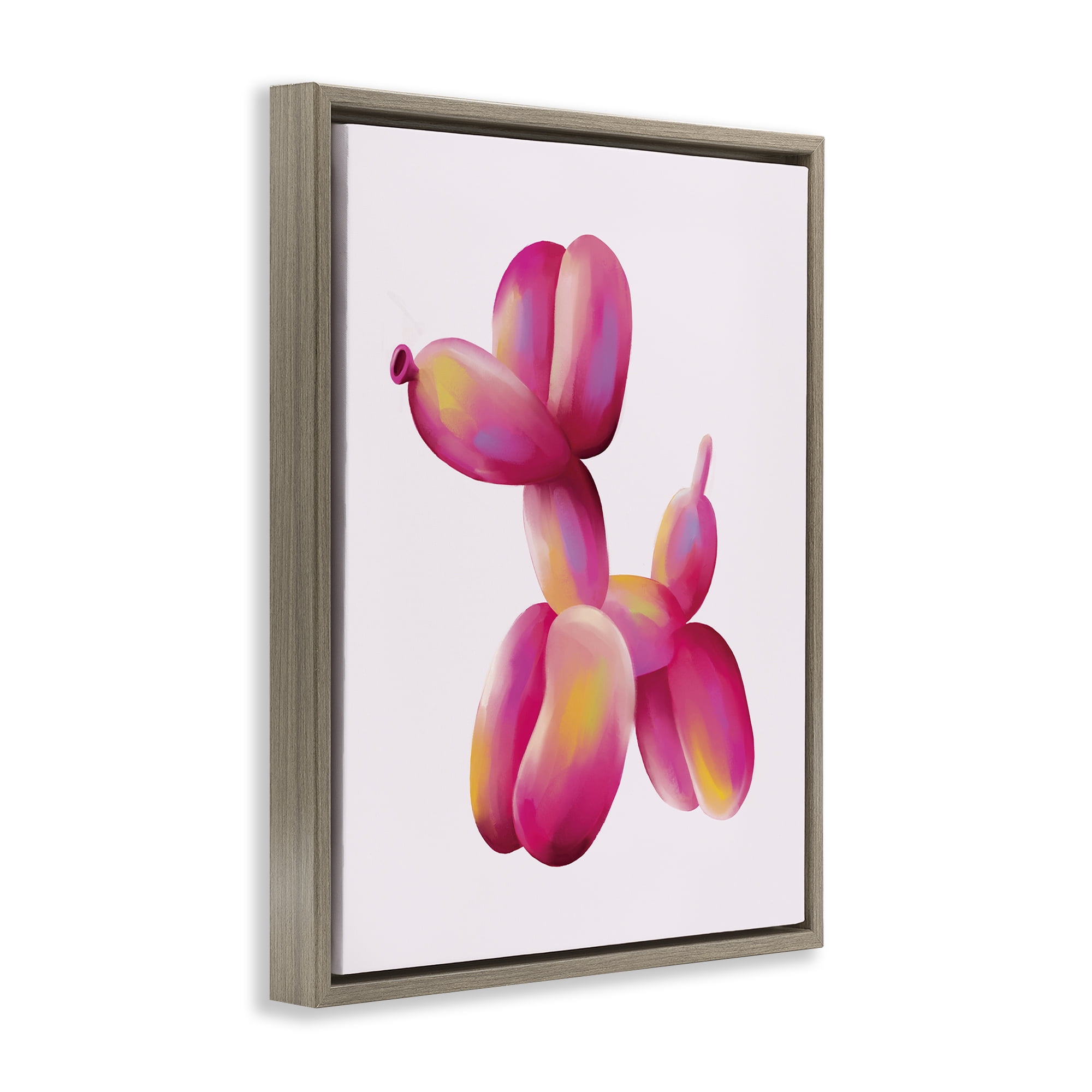 Stupell Industries Pink Balloon Dog Animals Painting Brown Floater Framed Canvas Art Print Wall Art, 25 x 31