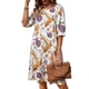 thumbnail image 1 of Vestido de Verano Floral Azul Impresión de Vacaciones de las Mujeres Suelto Cuello Redondo Vestido de Manga de Tres Cuartos, Manga de Puff Cambio Casual, 1 of 6