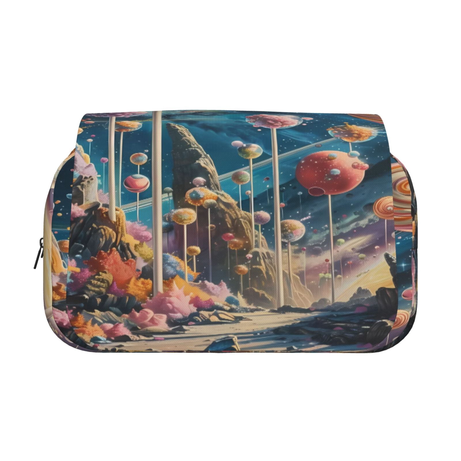 Rateoe Starry Sky Planet Lollipop Pattern Double Clamshell Pen Case, Storage Organizer with Two Zipper Compartments– Holds Up to 50 Pencils & Pens