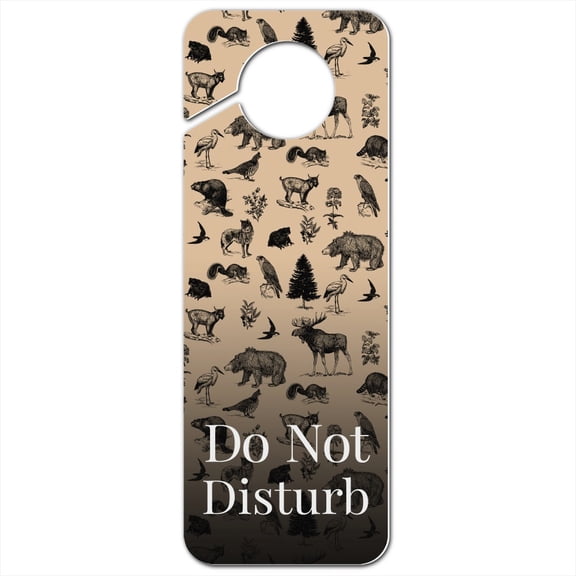 Forest Animals Pattern Moose Bear Wolf Raccoon Birds Plastic Door Knob Hanger Sign