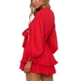 thumbnail image 3 of DYMADE Women Plus Size V-Neck Long Sleeve Solid Color Lace Up A-line Dress, 3 of 4