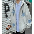 thumbnail image 2 of Silver Basic Oversized Star Patterned Hoodie Y2k Couple Star Print Long Sleeved Autumn Casual Coat M,Grey-1, 2 of 3
