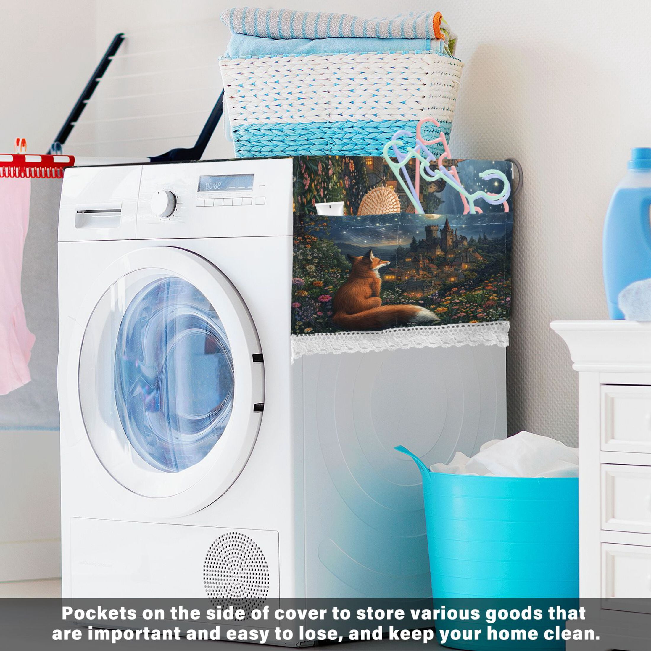 WOBOGO Red Fox Journey Washing Machine Cloth Dryer Refrigerator Top Cover Protective Non-Slip Mat For Kitchen Laundry