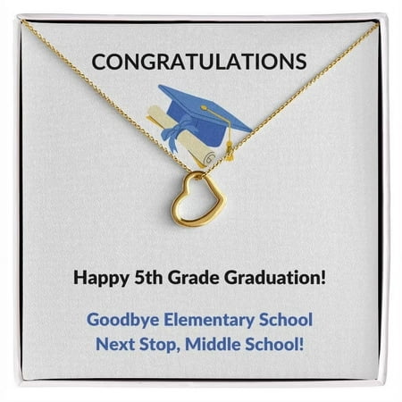 5th Grade, Graduation, Gold, Delicate Heart Necklace, Personalized Gift, Middle School, Message Card, Gift Box