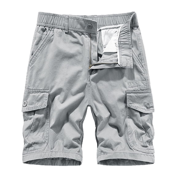 zfwon Cotton Cargo Shorts for Men Elastic Waist Cargo Combat Shorts Zipper Straight Leg Workwear Pants with Multi Pockets Summer Plain Casual Vacation Short Pants