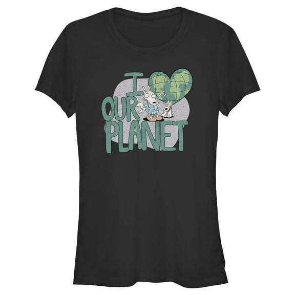 Junior's Rocko's Modern Life I Heart Our Planet  Graphic Tee Black Small