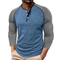 thumbnail image 2 of UVEASISHA Slim Fit Henley Shirts for Men Raglan Long Sleeve Baseball T Shirt 3 Button Up Collarless T-Shirts Soft Comfy Casual Tees Blue XL, 2 of 5