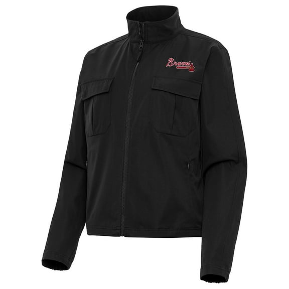 Women's Antigua Black Atlanta Braves Even Par Full-Zip Jacket