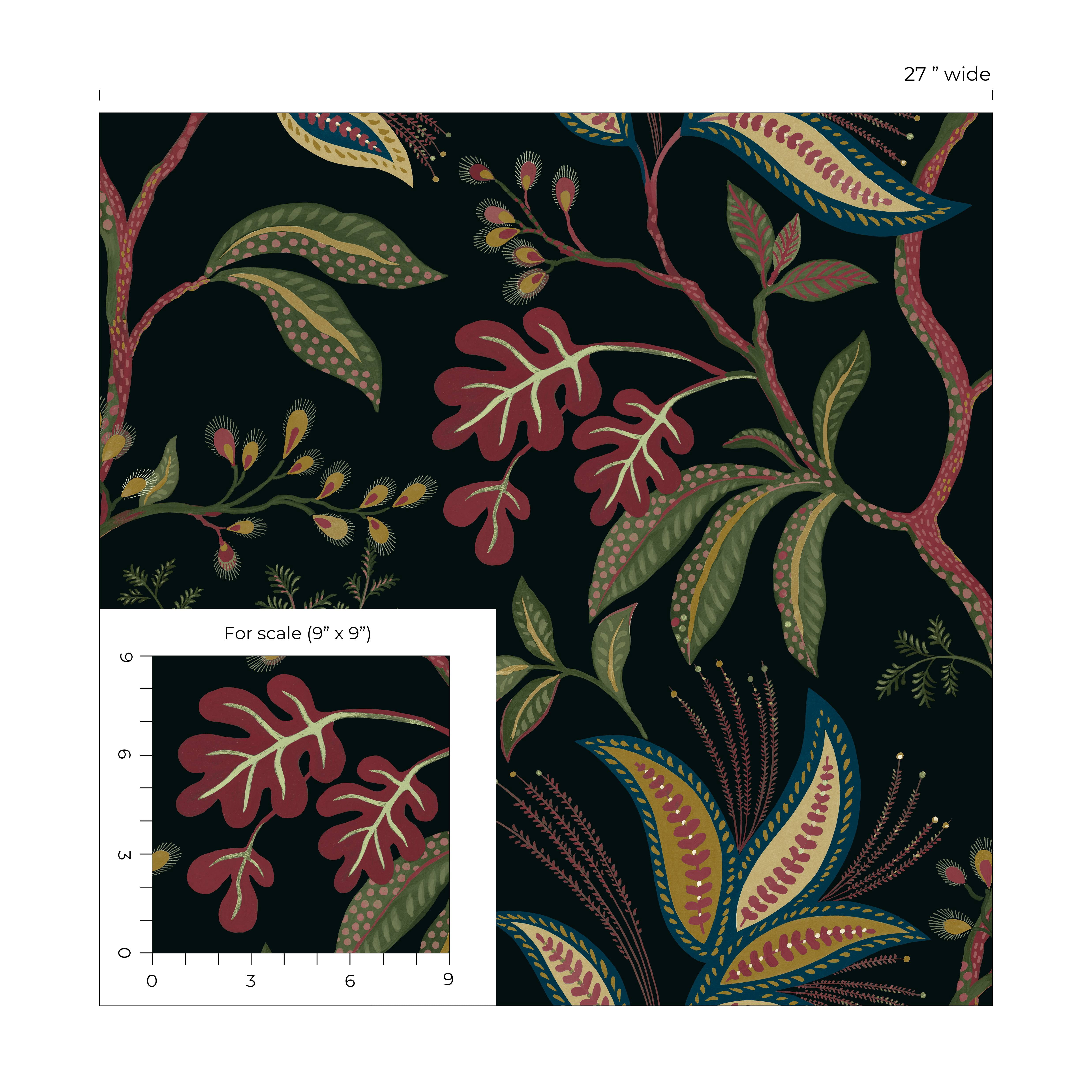 NextWall Ebony Forest Flourish Peel and Stick Wallpaper - 27 in. W x 18 ft. L Roll