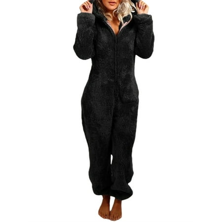 

Eyicmarn Women s Onesie Pajamas Jumpsuit Fall Winter Warm Cozy Plush Adult Hooded Zipper Pajama Sleepwear S-5XL