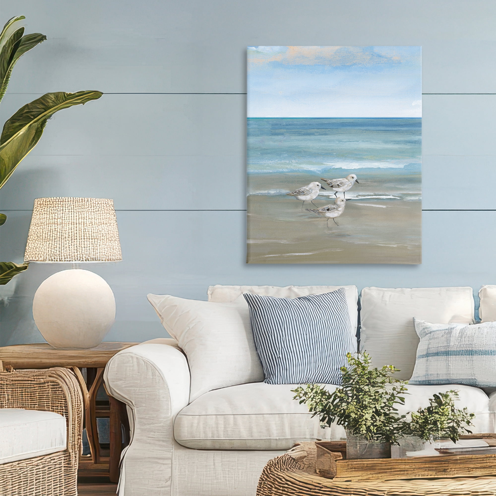 Stupell Industries Three Shorebirds & Gentle Waves Canvas Wall Art, design by Nan