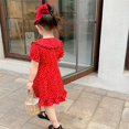 thumbnail image 2 of MesaSe Aosijia Filles Polka Dot Print Robe Princesse avec Bouton Rétro Été Casual Rouge à Manches Courtes Ébouriffé une-Ligne Robe, 2 of 12